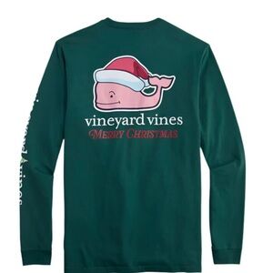 Vineyard Vines Festive Green Shirt with Santa Whale